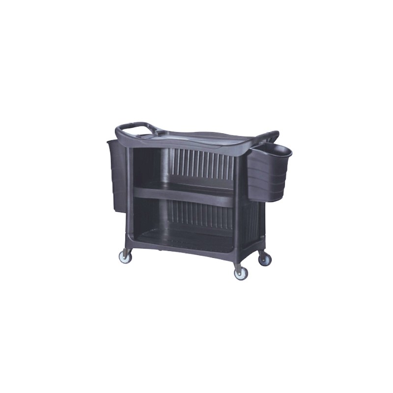 Black Restaurant Service Trolley With Waste And Cutlery Buckets