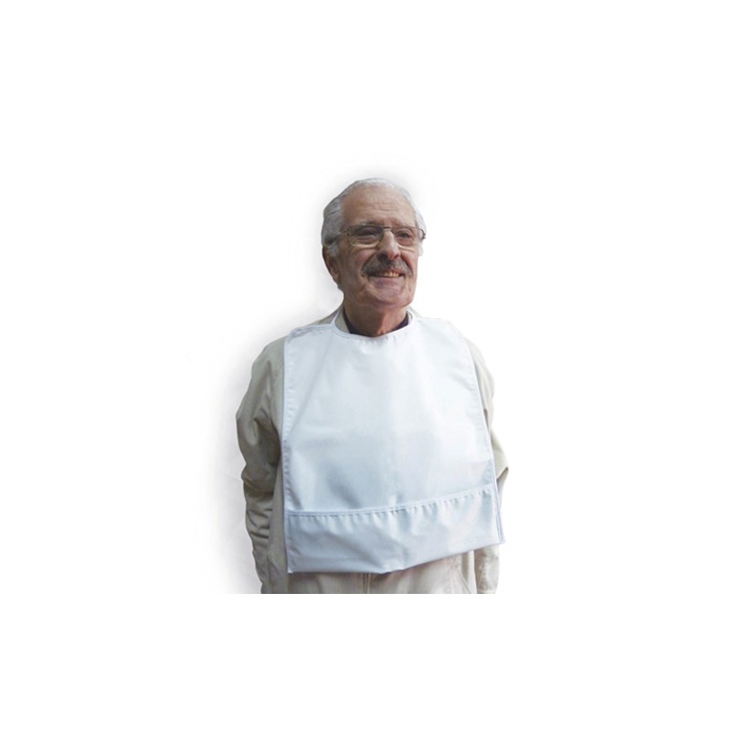 Babero Rizo Plast. Adulto Blco. con Bolsillo Pack-6