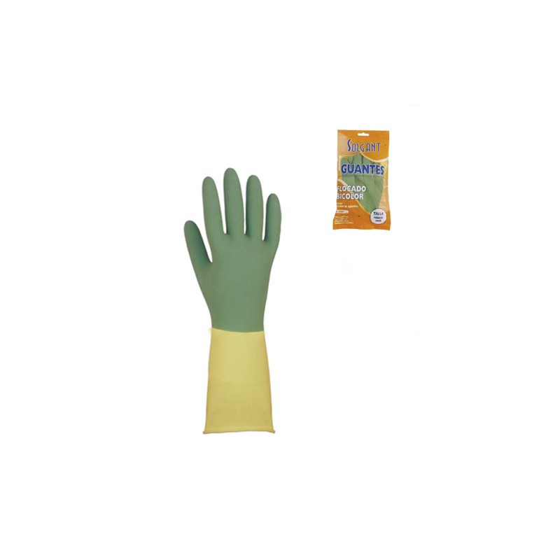 Bicolor Yellow/Green Flocklined Latex Gloves