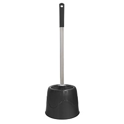 Escobillero Wc Negro (Escobilla Mango Metalico + Soporte)