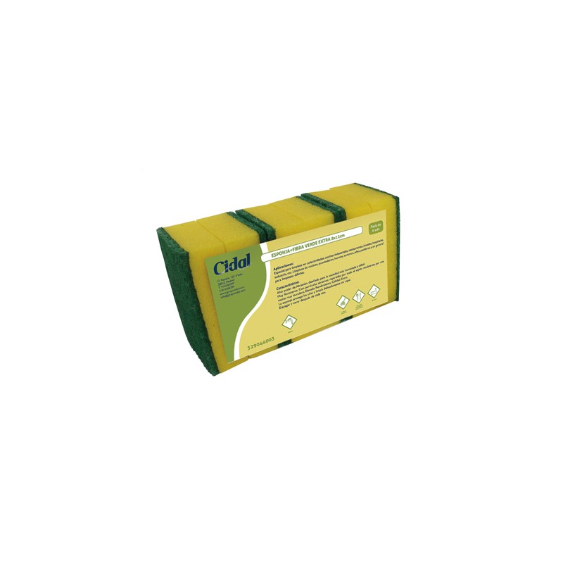 00367 Esponja + Fibra Verde 8 x 12 cm. Pack-6 Cidal